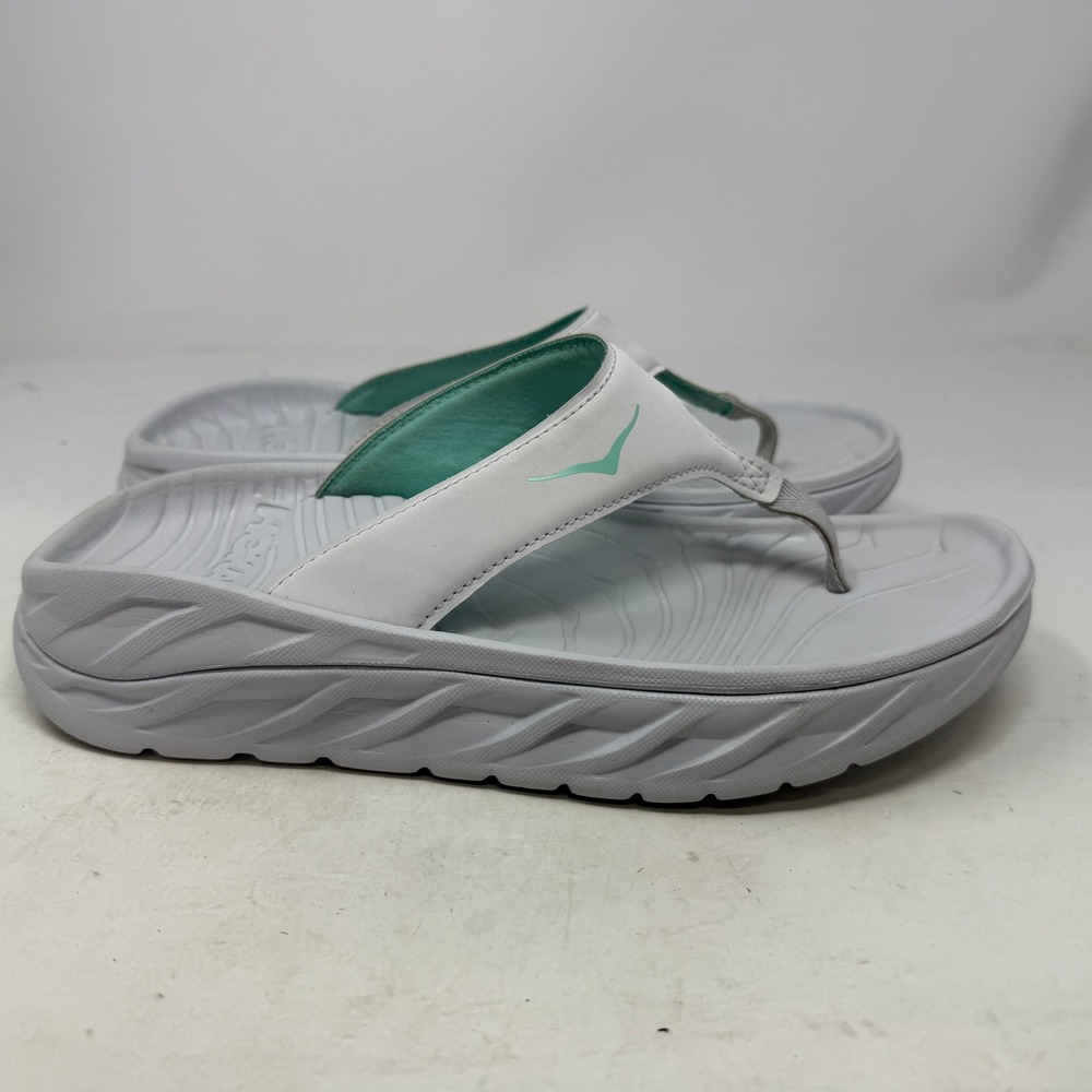 Hoka One One Sandal Womens 9 Ora Recovery Flip Light Grey Teal EUC